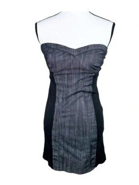 Vintage Guess Black Denim Strapless Mini Dress, Size M